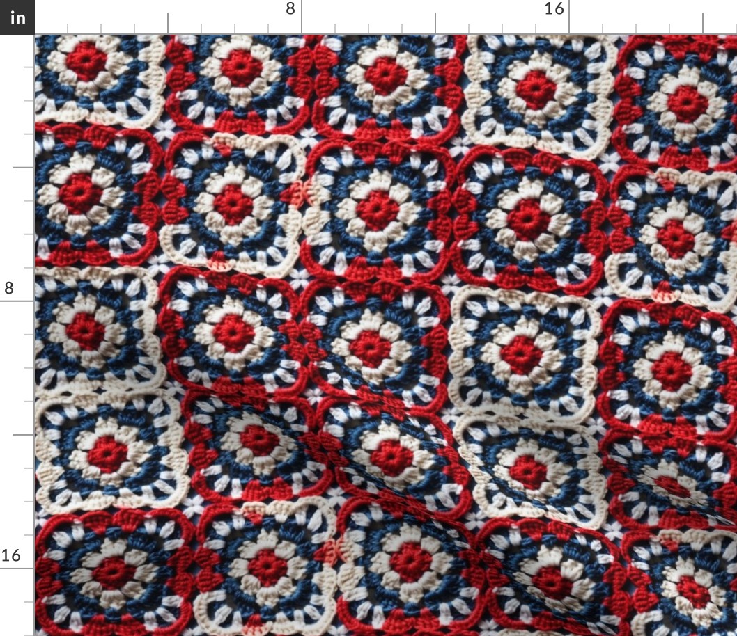 Red White Blue Patriotic Fourth of July Crochet Granny Square 1 Rotated - XL Scale