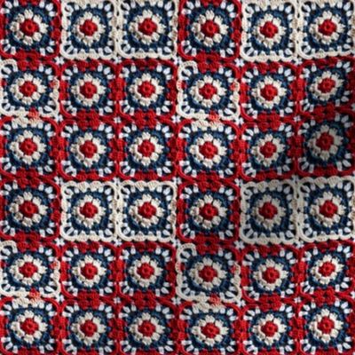 Red White Blue Patriotic Fourth of July Crochet Granny Square 1 - Medium Scale