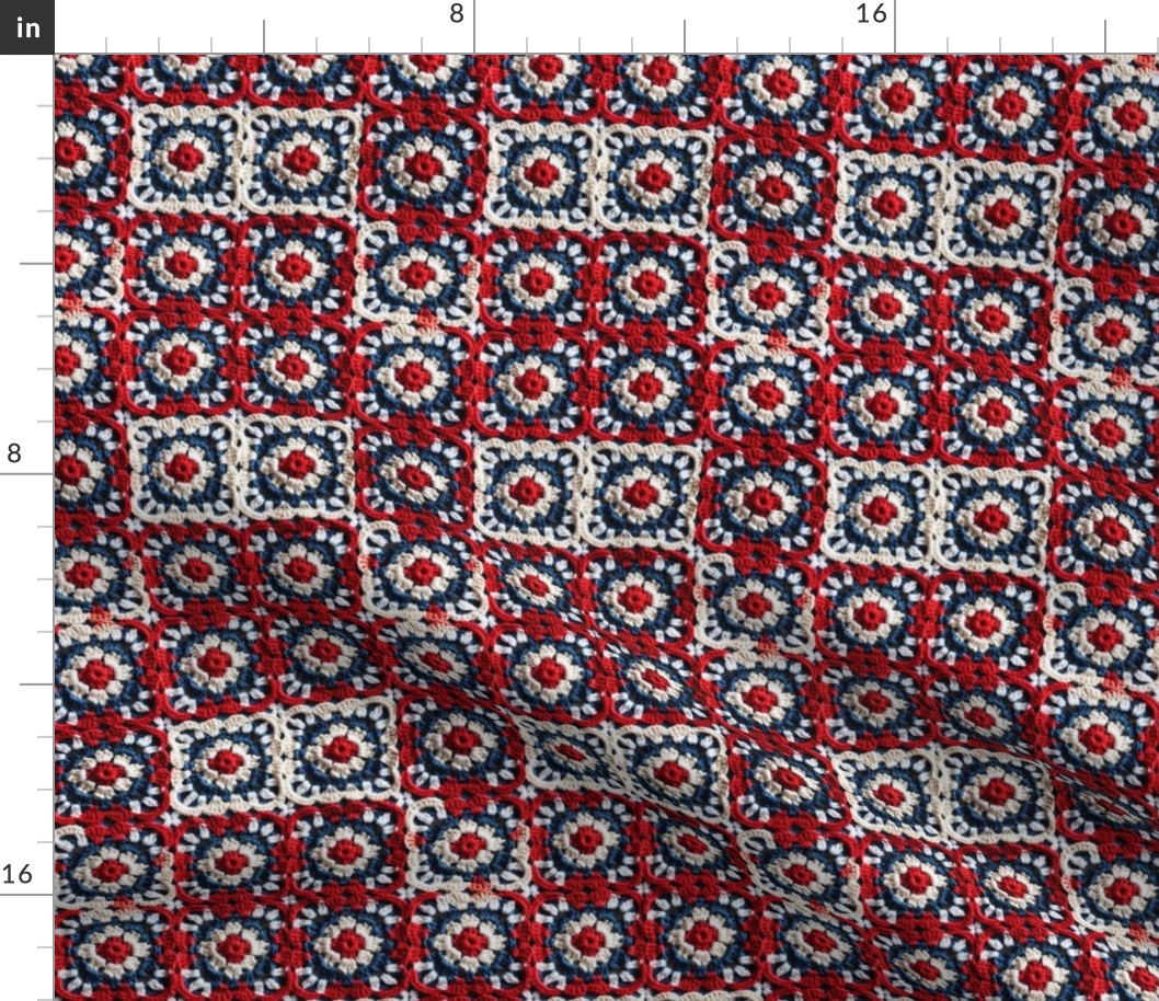 Red White Blue Patriotic Fourth of July Crochet Granny Square 1 - Large Scale
