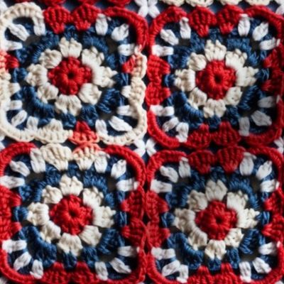 Red White Blue Patriotic Fourth of July Crochet Granny Square 1 - XL Scale