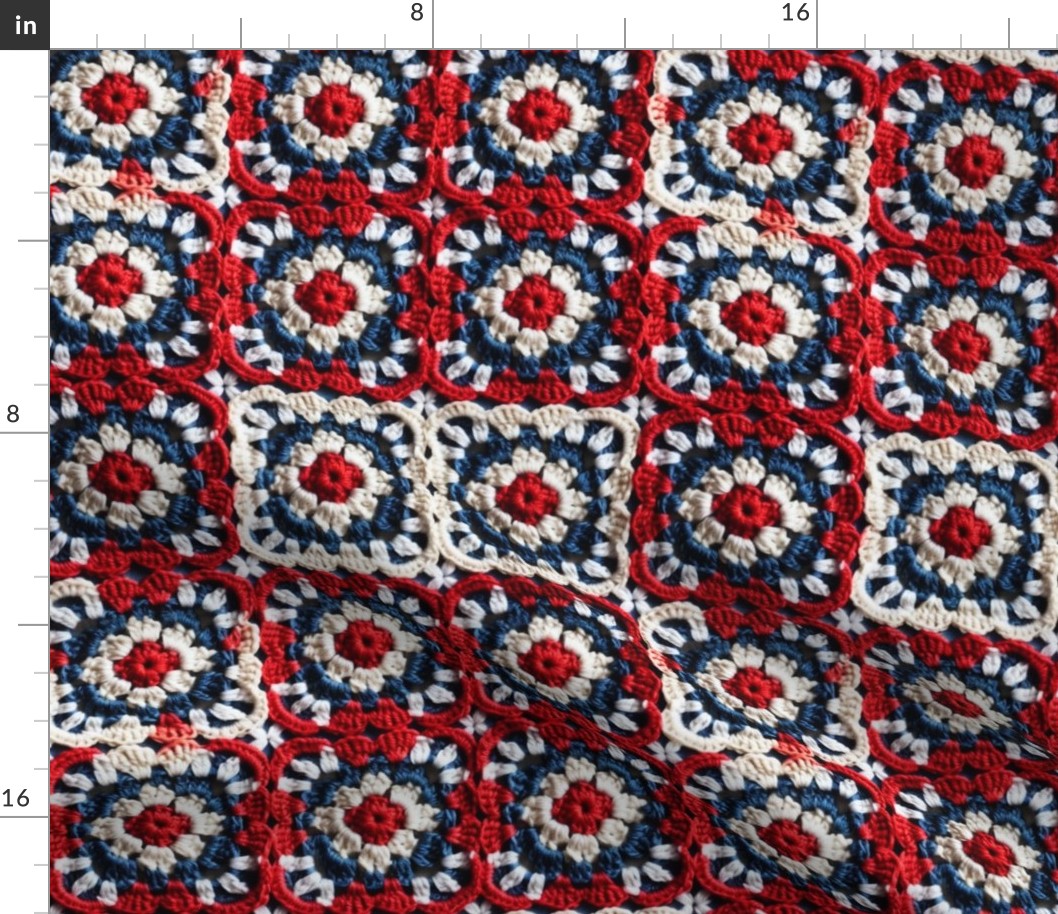 Red White Blue Patriotic Fourth of July Crochet Granny Square 1 - XL Scale