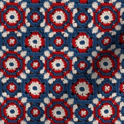 Fourth of July Red White Blue Crochet Granny Square 2 Rotated- Large Scale