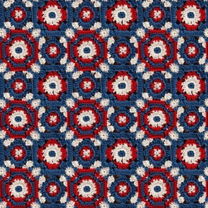 Fourth of July Red White Blue Crochet Granny Square 2 Rotated- XL Scale