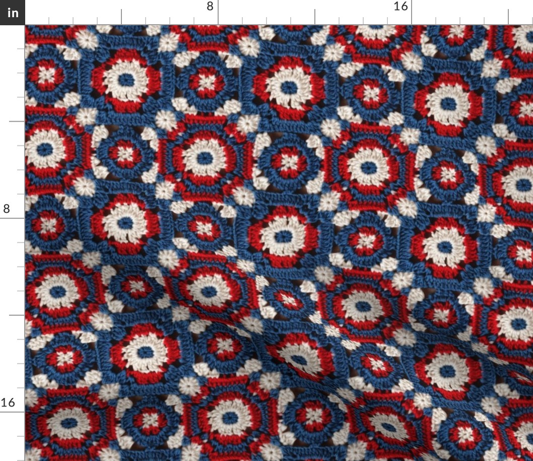 Fourth of July Red White Blue Crochet Granny Square 2 Rotated- XL Scale