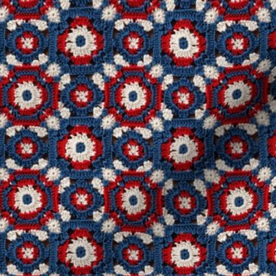 Fourth of July Red White Blue Crochet Granny Square 2 - Large Scale