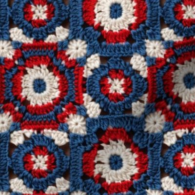 Fourth of July Red White Blue Crochet Granny Square 2 - XL Scale
