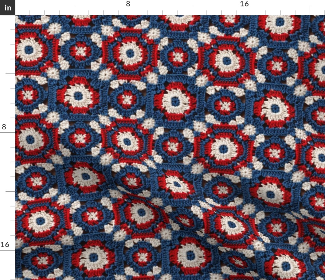 Fourth of July Red White Blue Crochet Granny Square 2 - XL Scale