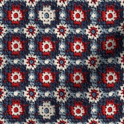 Red White Blue Patriotic Crochet Granny Square 3 Rotated- Large Scale