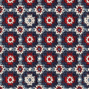 Red White Blue Patriotic Crochet Granny Square 3 Rotated- XL Scale