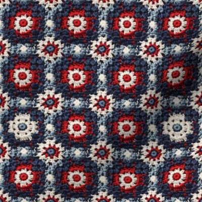Red White Blue Patriotic Crochet Granny Square 3 - Large Scale