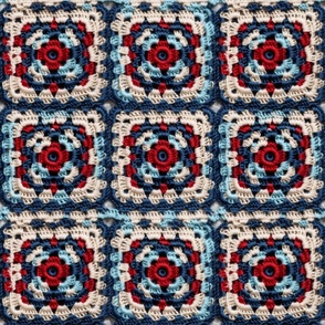 Fourth of July Patriotic Red White Blue Crochet Granny Square 4 - XL Scale