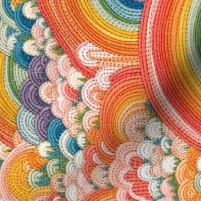 Bright Abstract Rainbow Cloud Faux Embroidery Rotated- Large Scale
