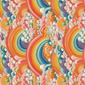 Bright Abstract Rainbow Cloud Faux Embroidery Rotated- Large Scale