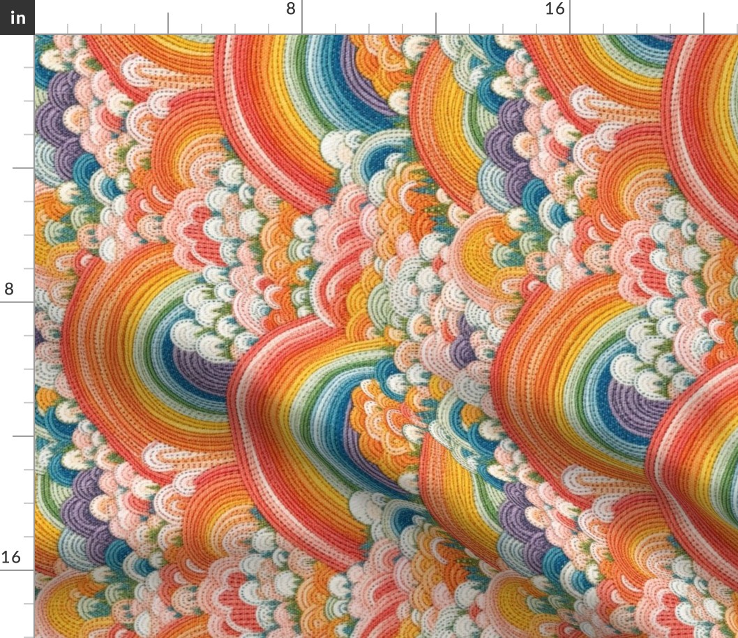 Bright Abstract Rainbow Cloud Faux Embroidery Rotated- Large Scale