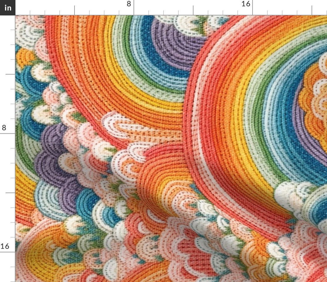 Bright Abstract Rainbow Cloud Faux Embroidery Rotated- XL Scale