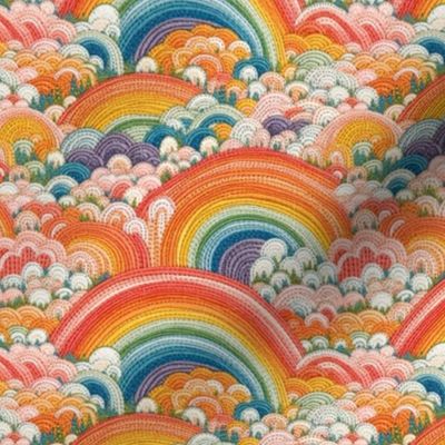Bright Abstract Rainbow Cloud Faux Embroidery - Small Scale
