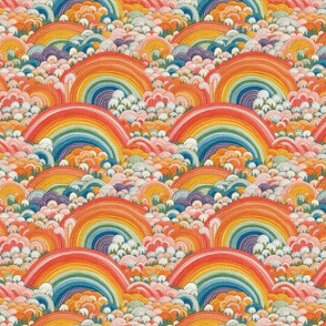 Bright Abstract Rainbow Cloud Faux Embroidery - Medium Scale
