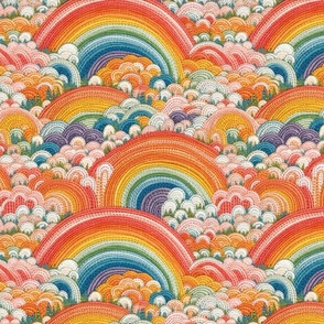 Bright Abstract Rainbow Cloud Faux Embroidery - Large Scale