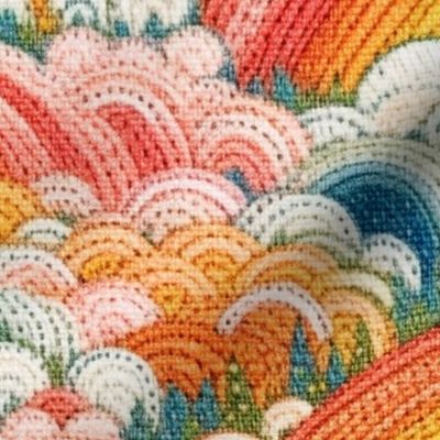 Bright Abstract Rainbow Cloud Faux Embroidery - XL Scale