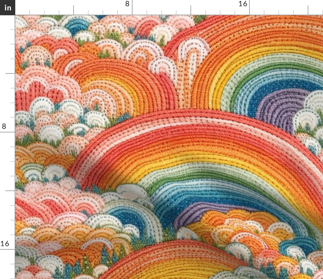 Bright Abstract Rainbow Cloud Faux Embroidery - XL Scale