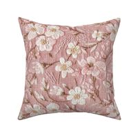 Pretty Pink and White Floral Faux Embroidery on Pink Linen BG Rotated- XL Scale