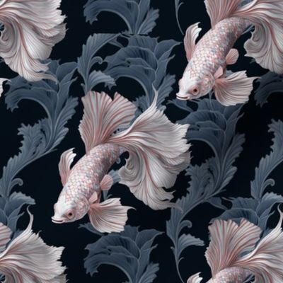 Pink and White Beta Fish Chinoiserie