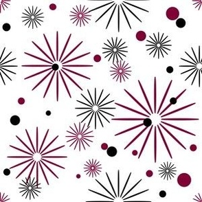 Atomic Burgundy Sparkle  Starbursts White Background Mid-Century Modern Vintage Inspired