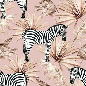 Small Scale / Zebra Tropical Dried Palm Leaves / Blush Background