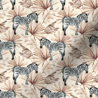 Tiny Scale / Zebra Tropical Dried Palm Leaves / Cream Background 