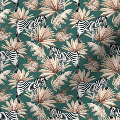 Tiny Scale / Zebra Tropical Dried Palm Leaves / Emerald Background 