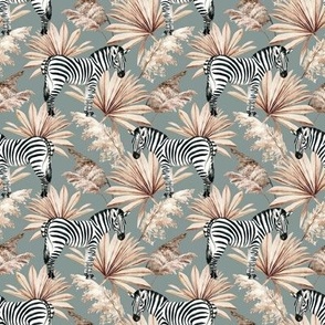 Tiny Scale / Zebra Tropical Dried Palm Leaves / Sage Background 