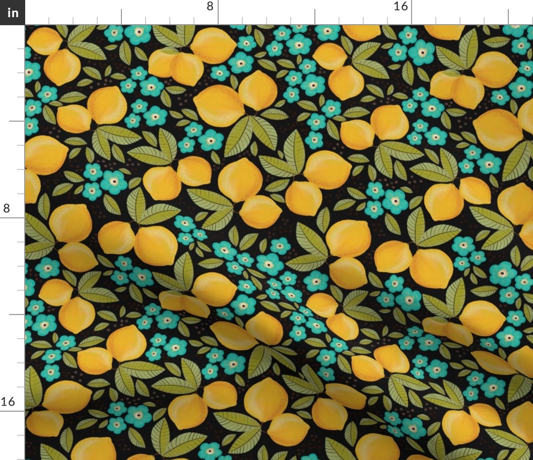 Lemon orchird dark background  medium scale 11inch repeat