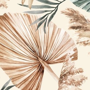 Large Scale / Dried Palm Leaves / Updated Version / Cream Background