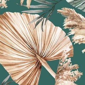 Large Scale / Dried Palm Leaves / Updated Version / Emerald Background