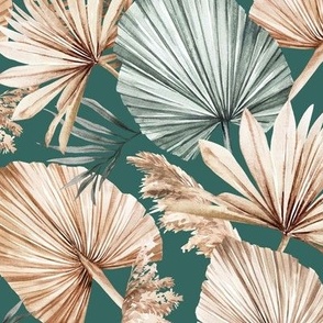 Medium Scale / Dried Palm Leaves / Updated Version / Emerald Background