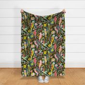 parrots cuckatoos jungle // dark green // large scale