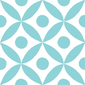  Minimalist Cathedral Window in aqua pool blue retro floral and dots on white