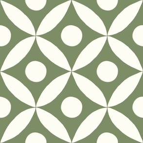  Minimalist Cathedral Window with dots in natural white and sage green, jumbo scale