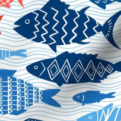 Patterned Fish Red White Blue