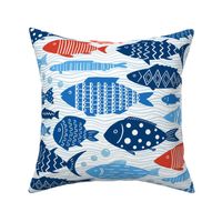 Patterned Fish Red White Blue