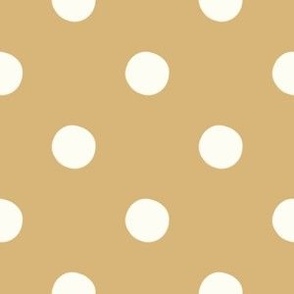 Polka dots white on Honey Gold large size for wallpaper and home decor (D8B578)