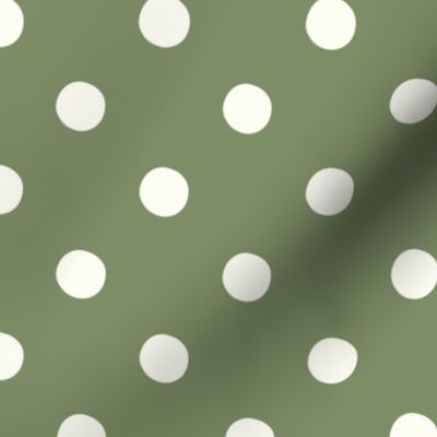 Polka dots white on Sage Green large size for wallpaper and home decor (7F8R67)