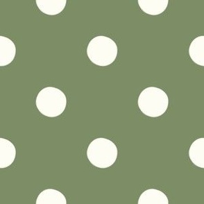 Polka dots white on Sage Green large size for wallpaper and home decor (7F8R67)
