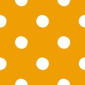 Polka dots white on Marigold Yellow large size pattern for bedding and wallpaper (EF9F04)
