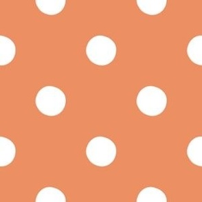 Polka dots white on Peach Orange large size pattern (EC8F62)