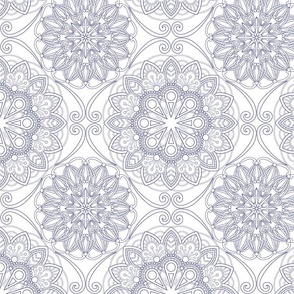 Blue,  line art,  boho style ornamental pattern,  mandala patterns on white background. Seamless floral pattern-243.