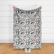 Eucalyptus branches in bloom,  white background. Seamless floral pattern-244.