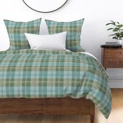buffalo plaid large blue green tan with brushstrokes