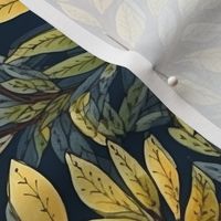 Yellow Leaves on Dark Blue Botanical Pattern (122)