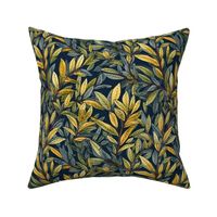 Yellow Leaves on Dark Blue Botanical Pattern (122)